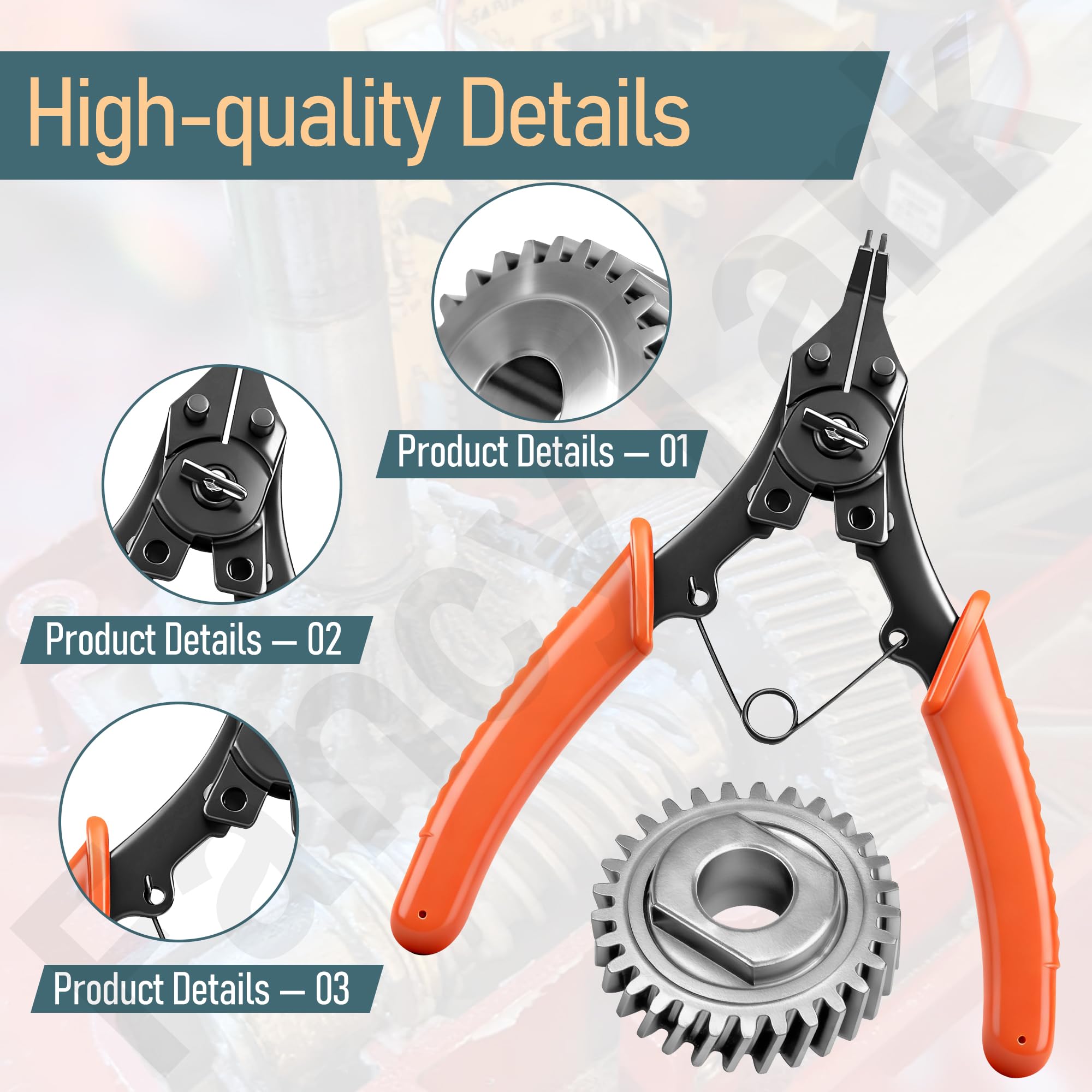 Pinzas 4 en 1 HandyTek, cambio rápido de anillos de retención.