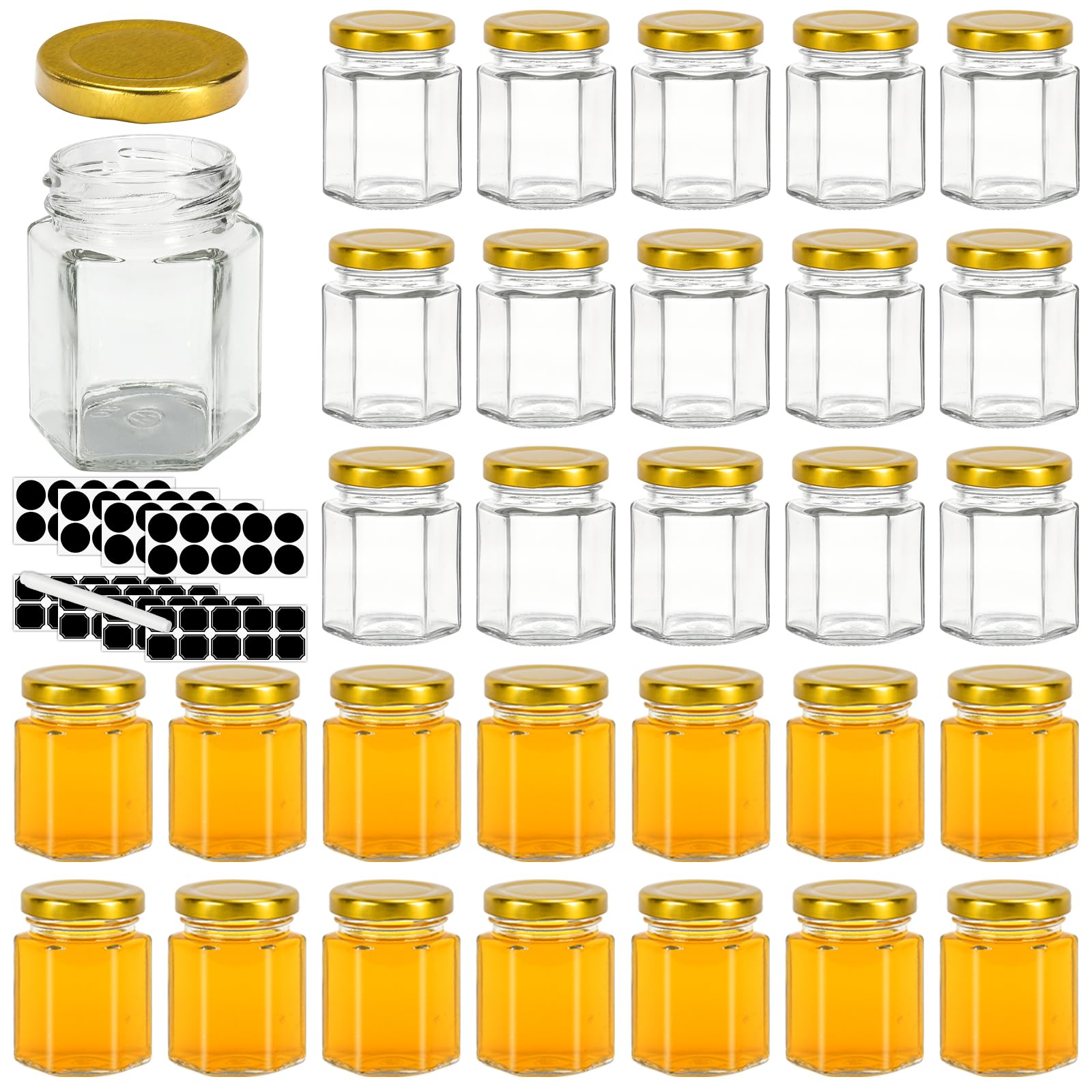 Haneye frascos hexagonales de 3oz con tapa dorada para miel