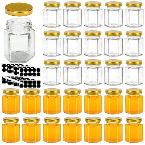 Haneye frascos hexagonales de 3oz con tapa dorada para miel