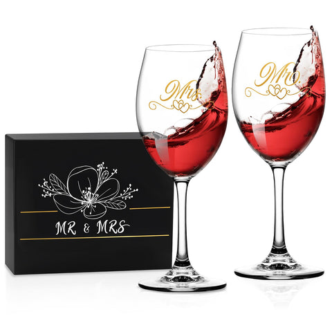 Hanmsen copa de vino Mr y Mrs, vista frontal elegante para regalo de boda