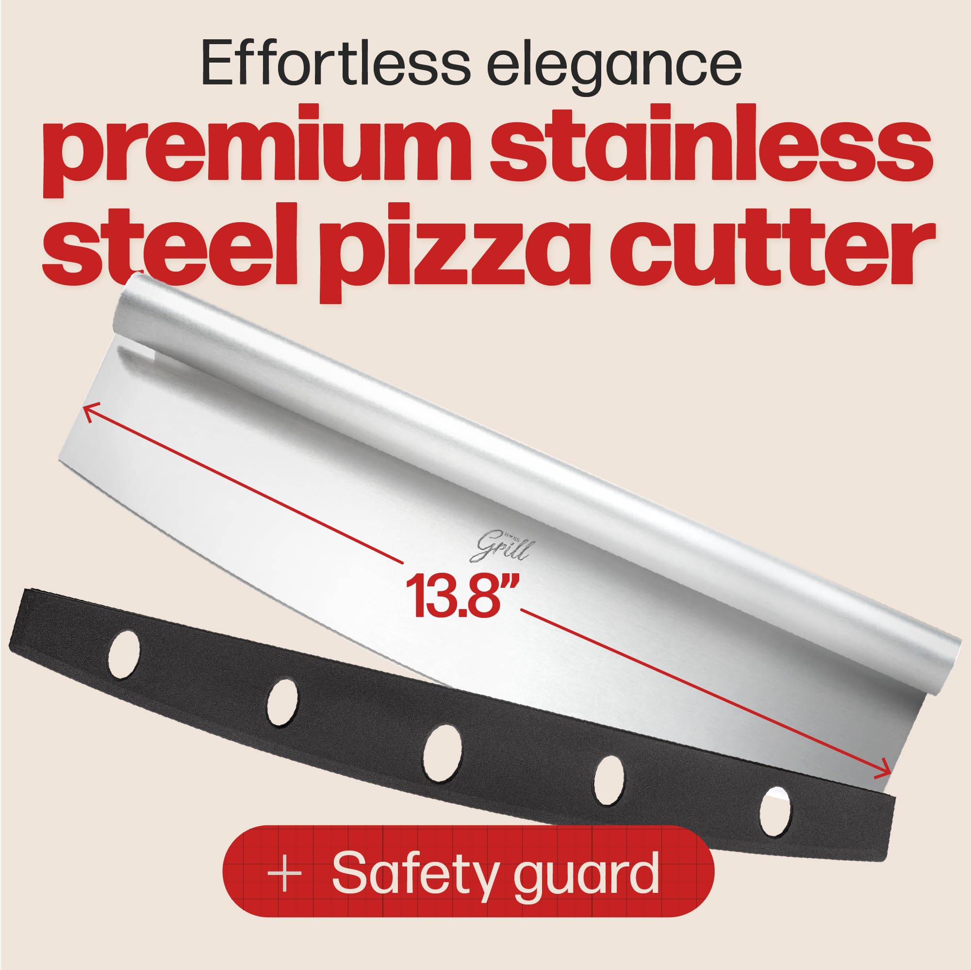 Hans Grill cuchilla de acero inoxidable para pizza resistente.