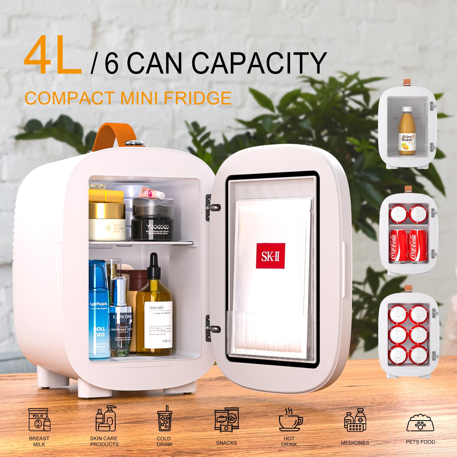 Hansburg minirefrigerador con iluminación de tres intensidades para cuidado de la piel.