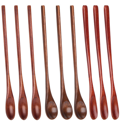 Cucharas HANSGO de madera con mango largo para café, mezcla fácil y sin rayar superficies.