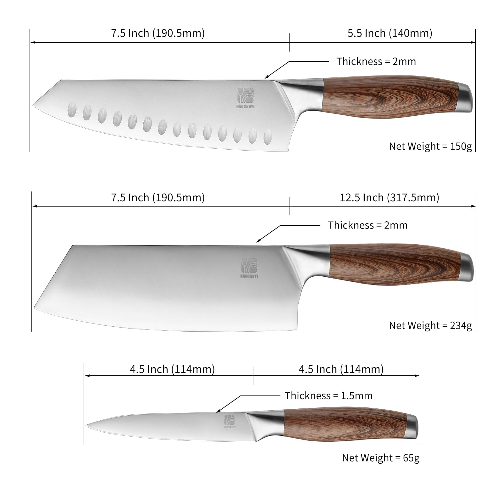 HAOCHUYI cuchillo chef 8 pulgadas con filo ultrapreciso
