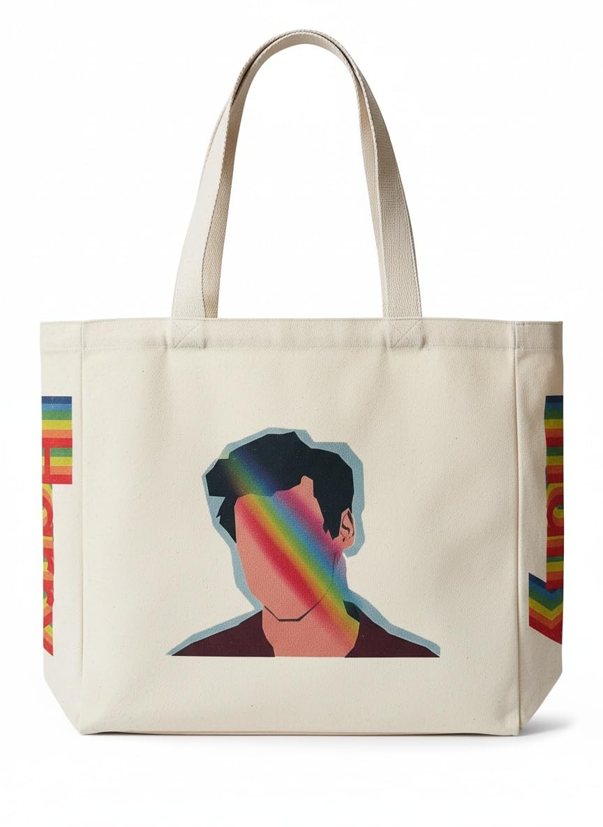 Bolso tote HaoHakka canvas arcoíris frontal, ideal para uso diario.