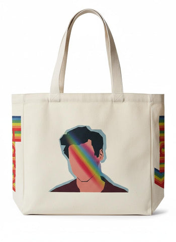 Bolso tote HaoHakka canvas arcoíris frontal, ideal para uso diario.