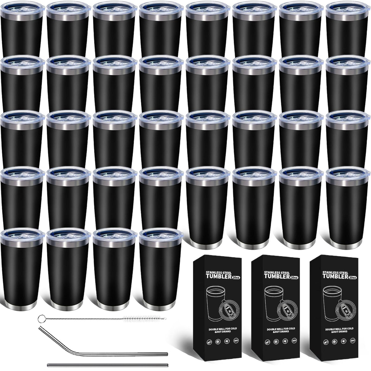 HAOLI vaso termo 20 oz con tapas y pajillas para eventos