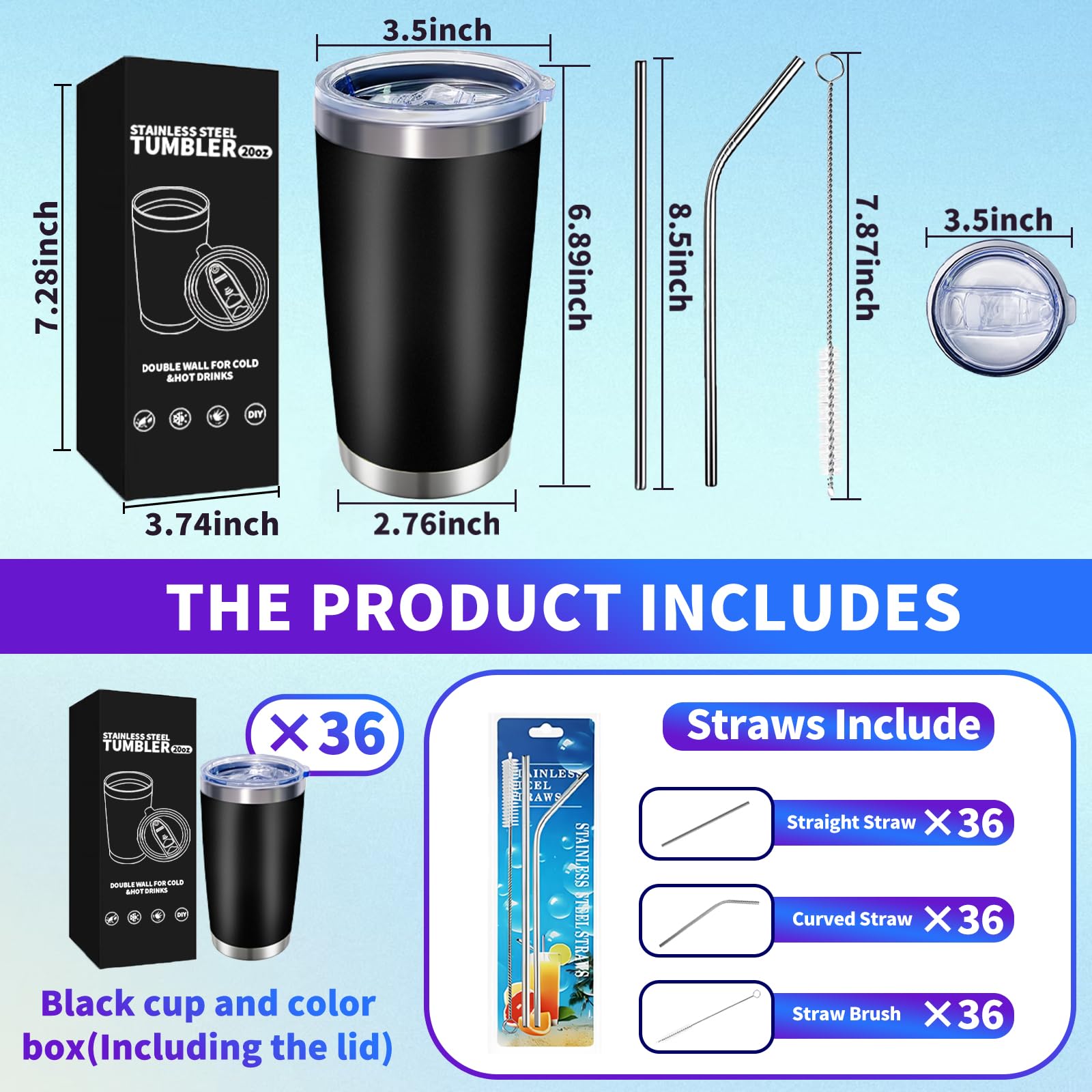 HAOLI vaso termo de doble pared 20 oz mantiene bebidas frías o calientes