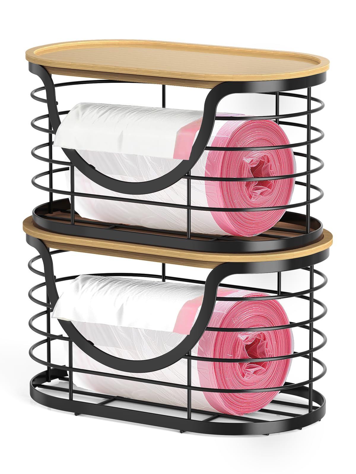 Haotao dispensador de bolsas apilable con tapa de bambú para cocina.