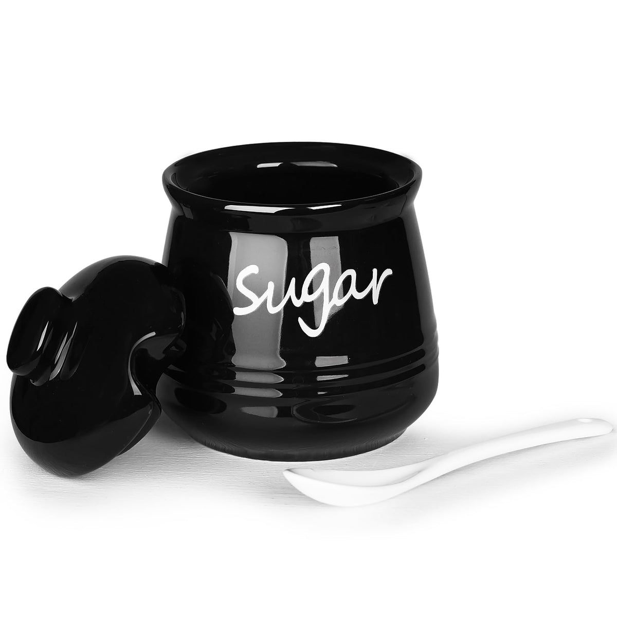 HAOTOP azucarero cerámico 12oz con tapa y cuchara, compacto para la cocina.