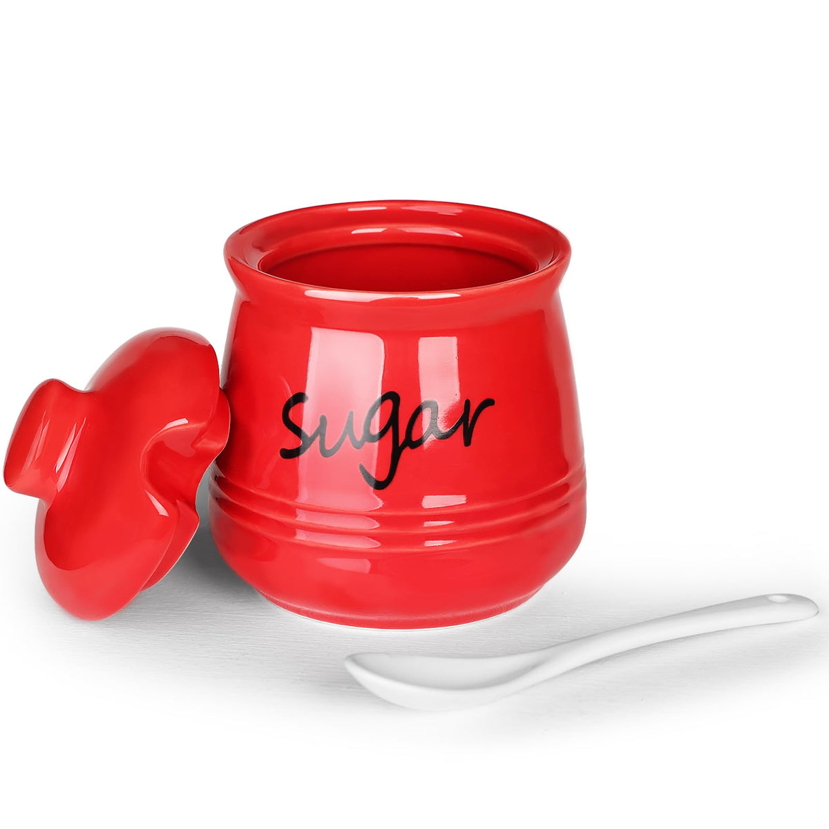 HAOTOP azucarero cerámico 12oz con tapa y cuchara, perfecta para uso diario