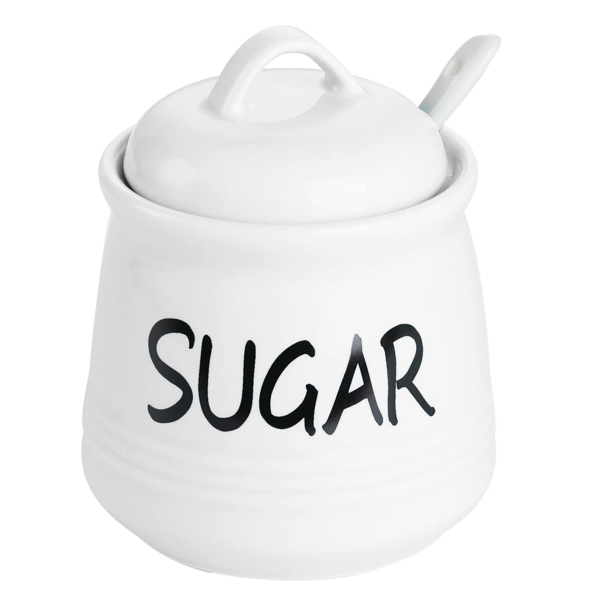 HAOTOP azucarero de porcelana blanco con tapa y cuchara, ideal para uso diario