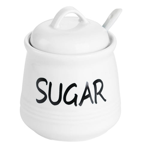 HAOTOP azucarero de porcelana blanco con tapa y cuchara, ideal para uso diario