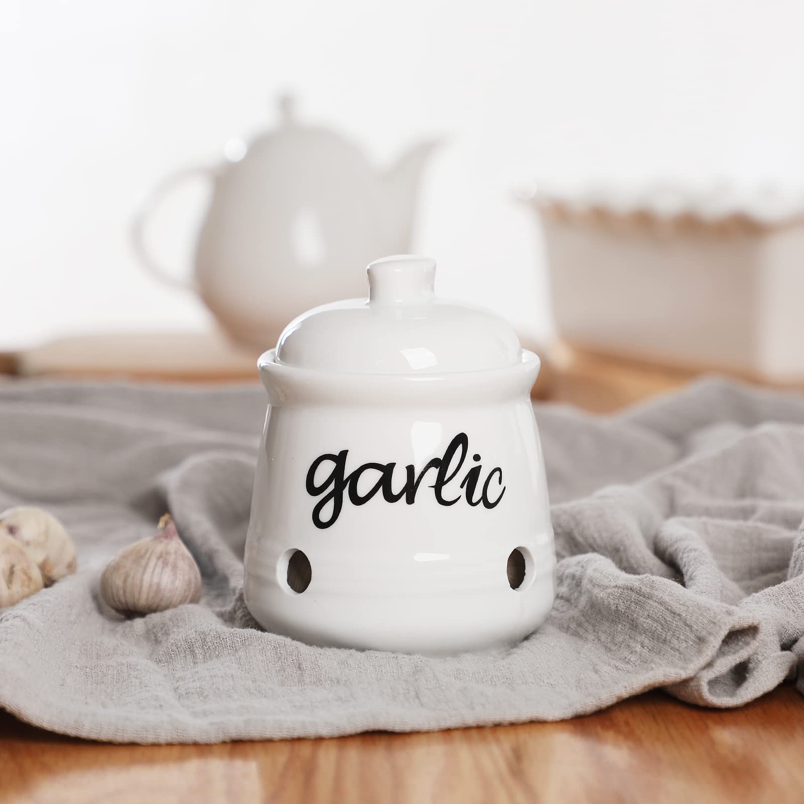HAOTOP contenedor ajo cerámico para restaurantes y hogares rústicos.