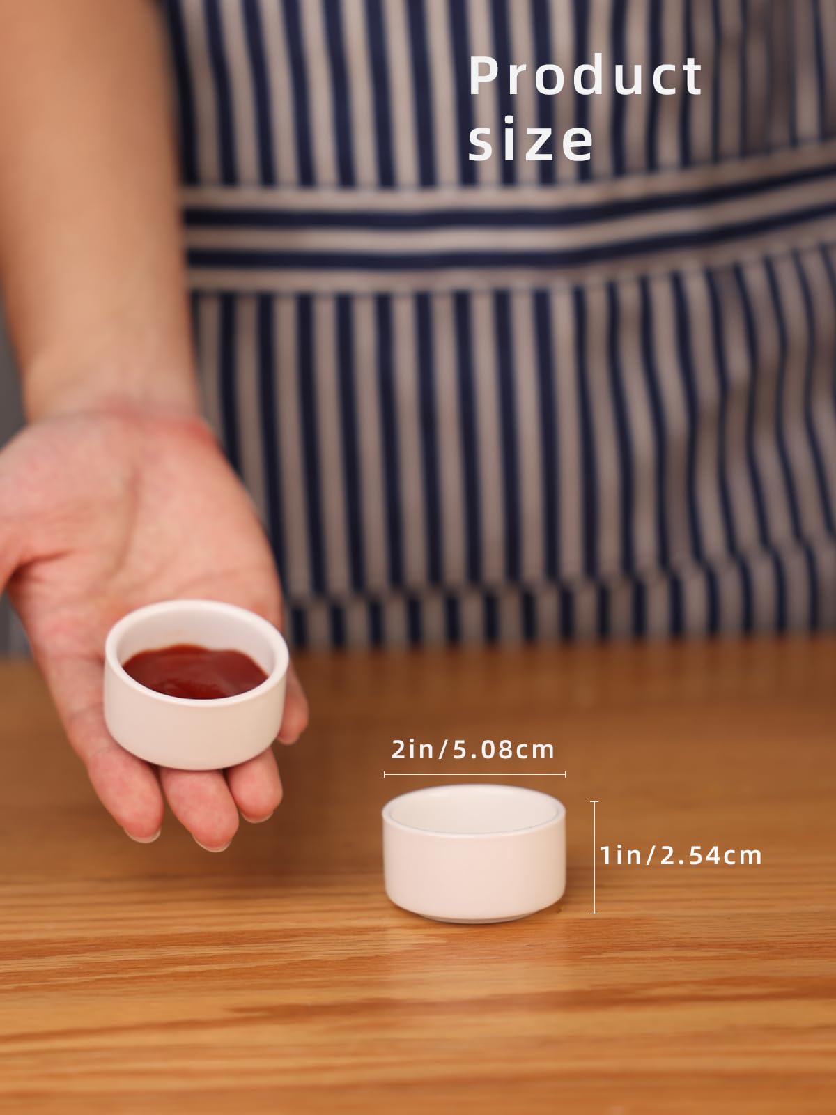 Ramequines HAOTOP para salsas; diseño compacto en porcelana blanca.