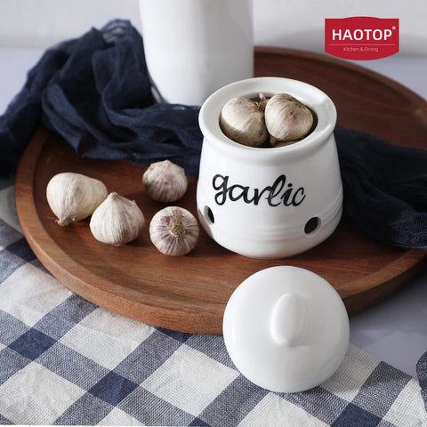 HAOTOP recipiente ajo cerámico, adorno práctico para cocina campestre.