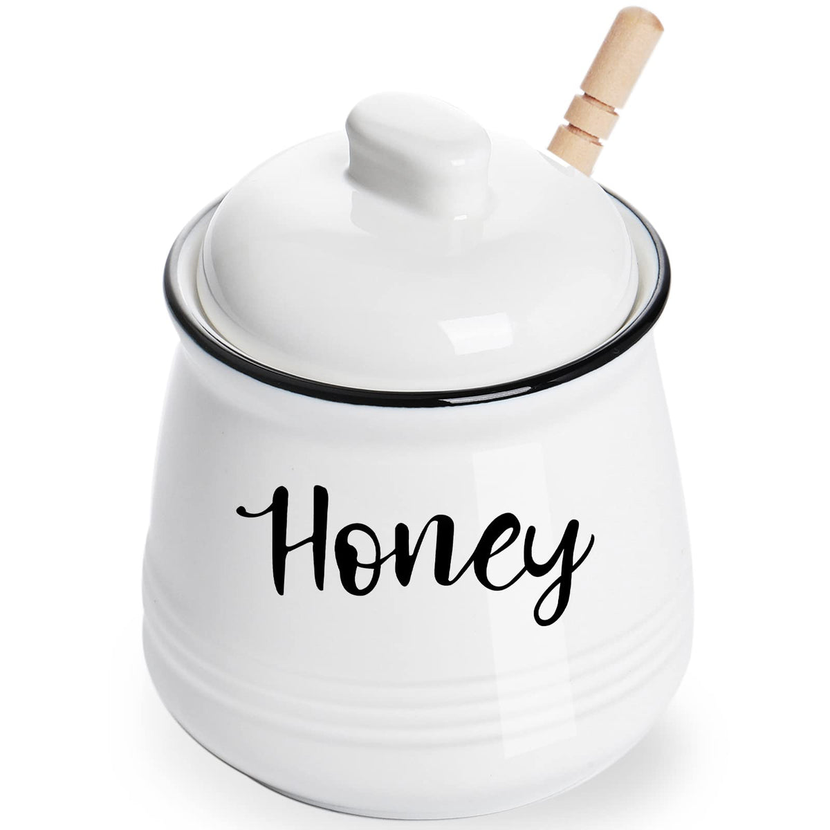 HAOTOP tarro de miel con pala y tapa blanco, ideal para uso diario.