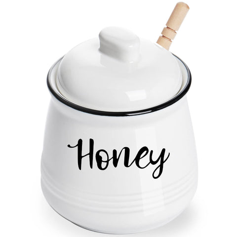 HAOTOP tarro de miel con pala y tapa blanco, ideal para uso diario.
