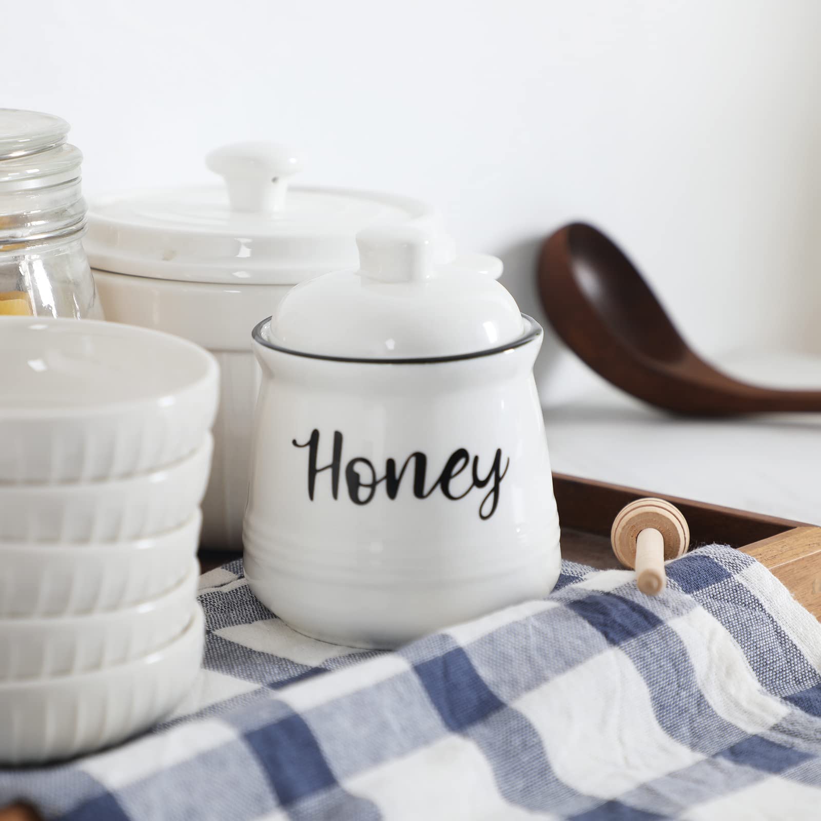 HAOTOP tarro cerámico blanco con diseño de estilo casa de campo, perfecto para la mesa.