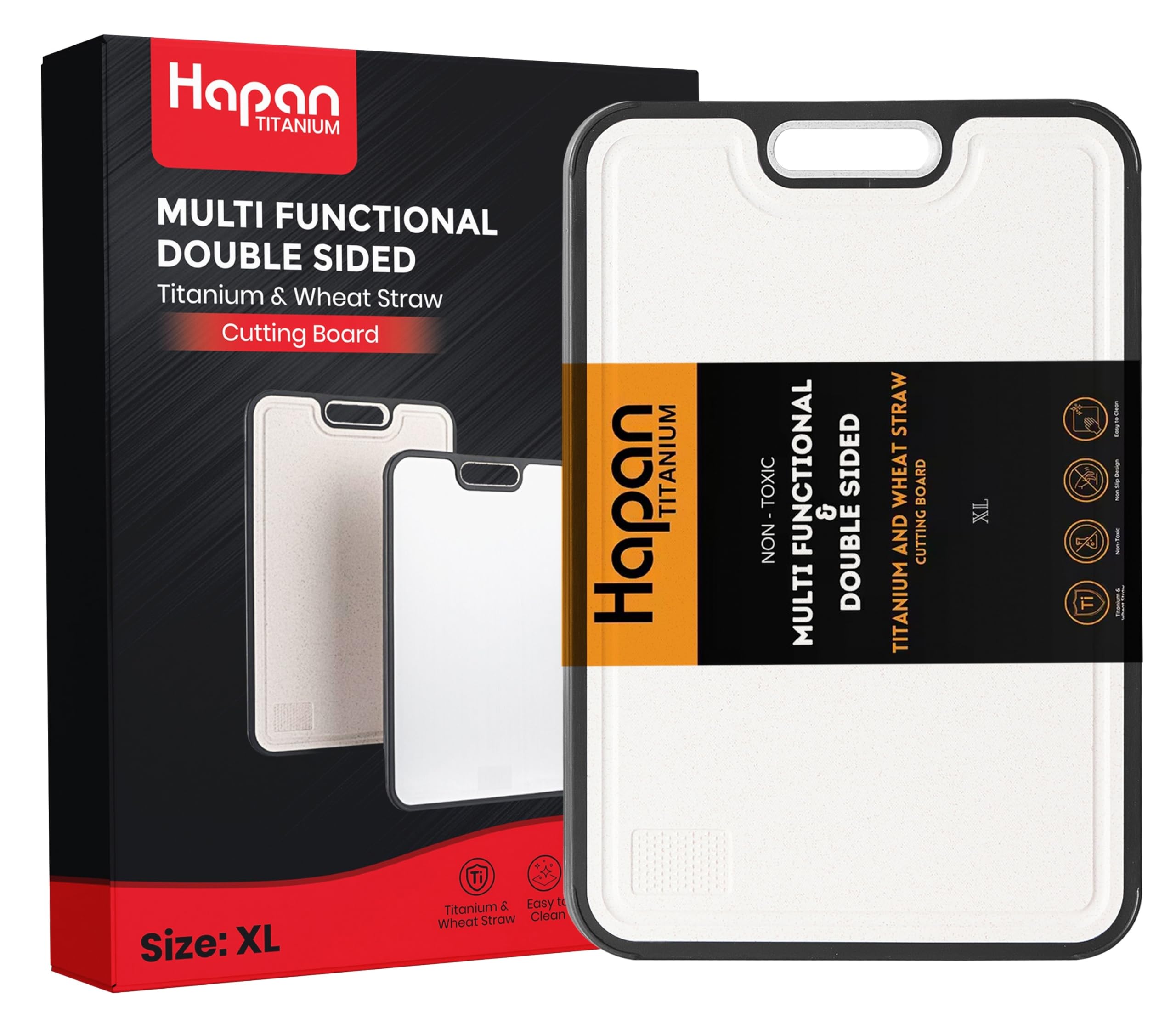 Hapan tabla titanio doble cara, ideal para carne y verduras y fácil de limpiar.
