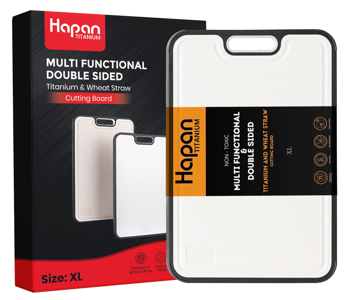 Hapan tabla titanio doble cara, ideal para carne y verduras y fácil de limpiar.