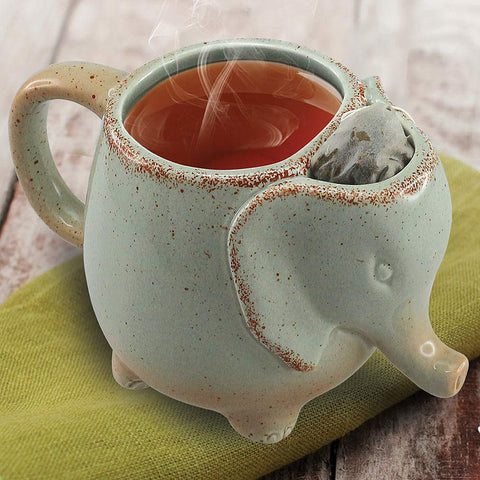 HAPPINESS APPLY HERE taza elefante verde con soporte para bolsita, ideal para infusiones