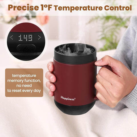 Taza Happiness con control por botón y app para temperatura personalizada.