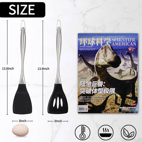 Espátula de silicona con ranuras de Happy Kit, ideal para voltear huevos o pescado sin desarmar.