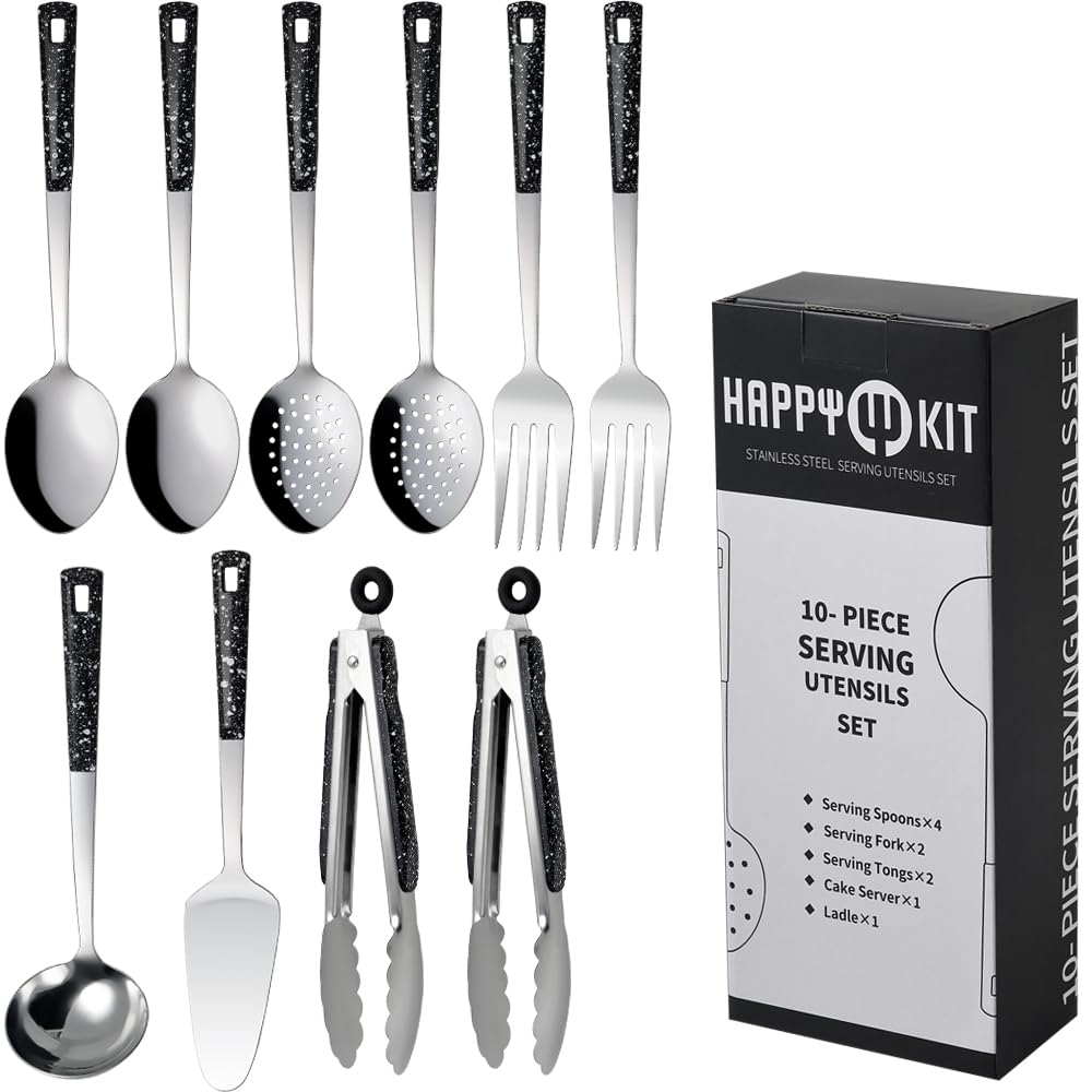 Utensilios HAPPY KIT en acero inoxidable, fáciles de servir y limpiar para comidas diarias.