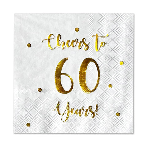 Happy Palace Cheers-60-anos servilletas: texto dorado para brindis con estilo