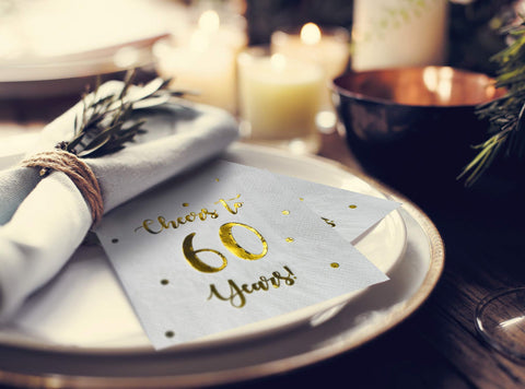 Happy Palace dorado-foil texto-60-anos-servilletas: realzan la mesa