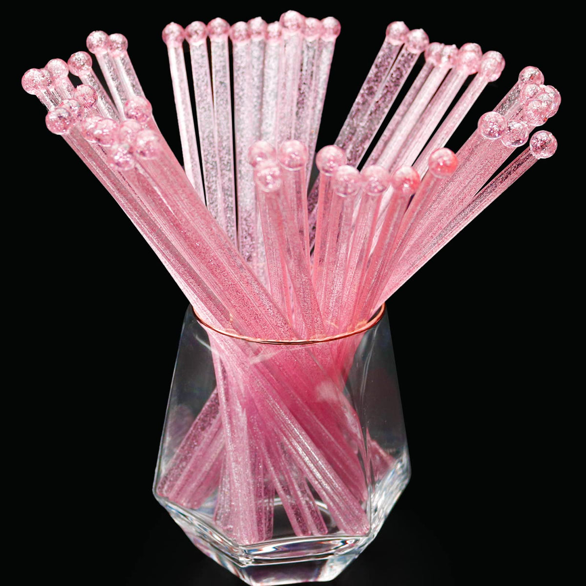 hapray agitadores cristal rosados con brillo, ideales para mezclar cócteles y bebidas.