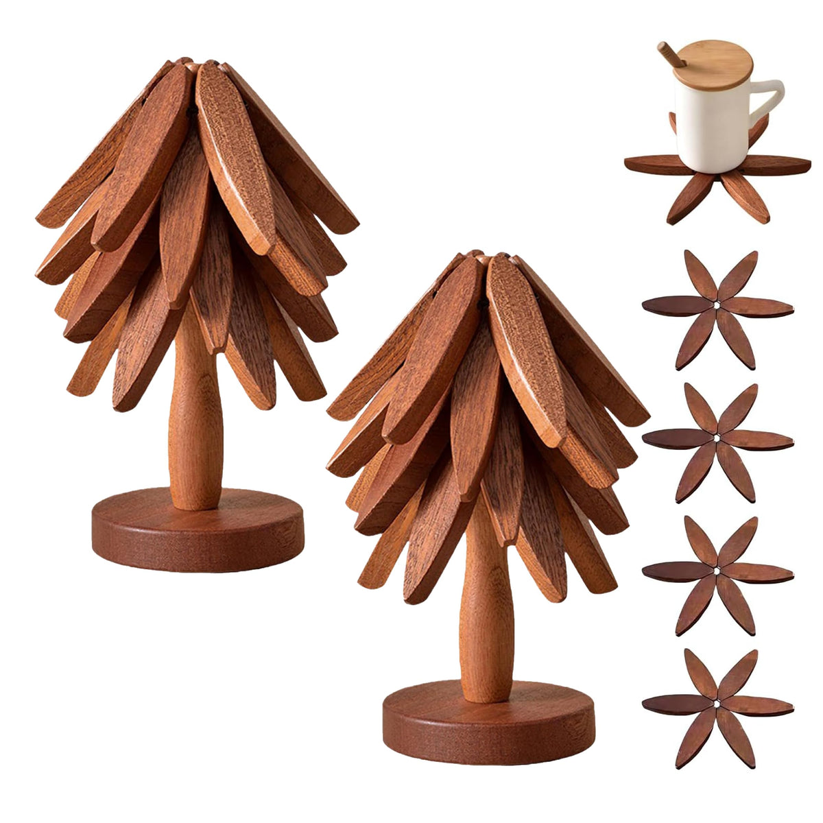 Haptegel E posaplatos arbol nogal plegable, conjunto elegante protege superficies