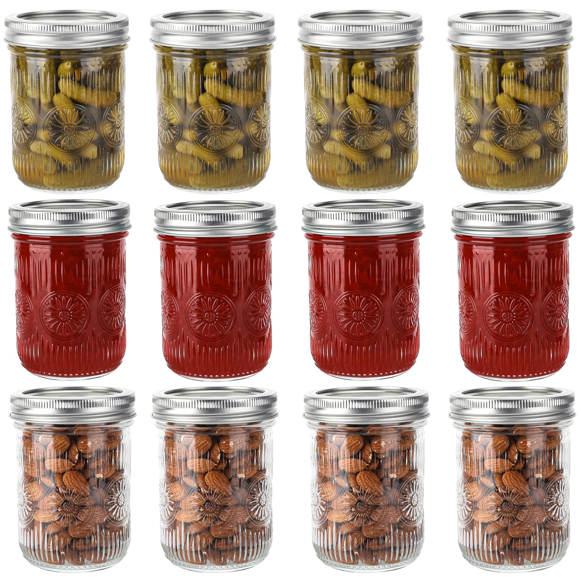 Haqeed jarras de vidrio 16oz con tapa de aluminio y bandas para sellado seguro