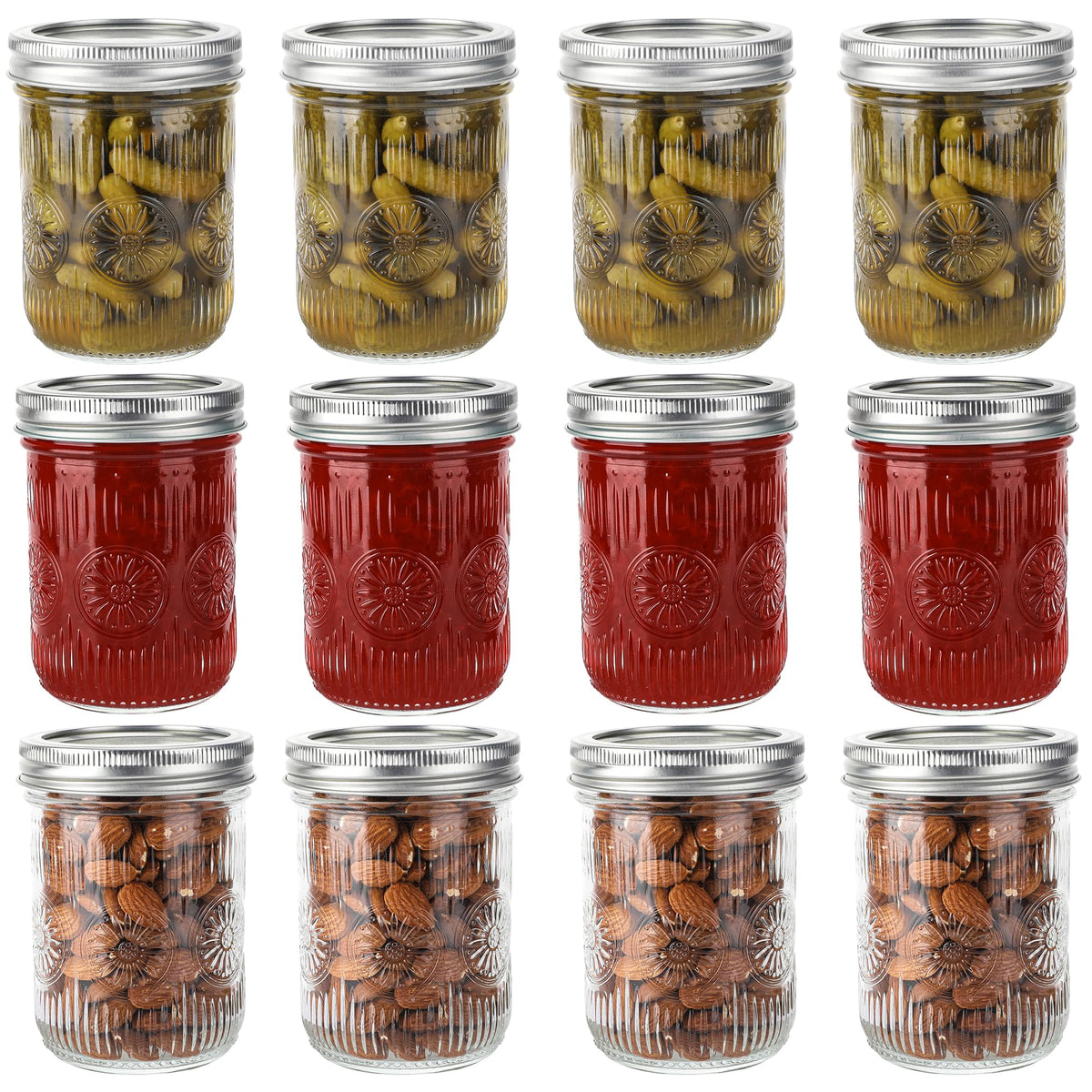 Haqeed jarras de vidrio 16oz con tapa de aluminio y bandas para sellado seguro