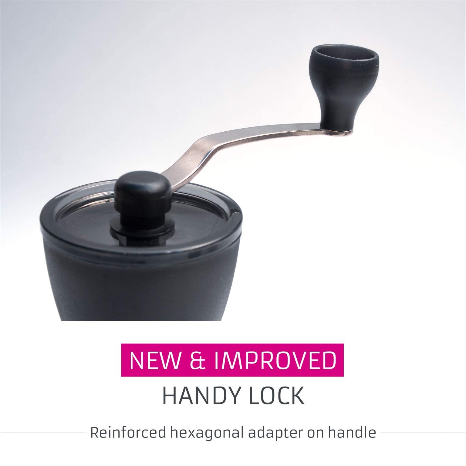 Hario Mini-Slim Plus: mango ergonómico desmontable para un manejo cómodo.
