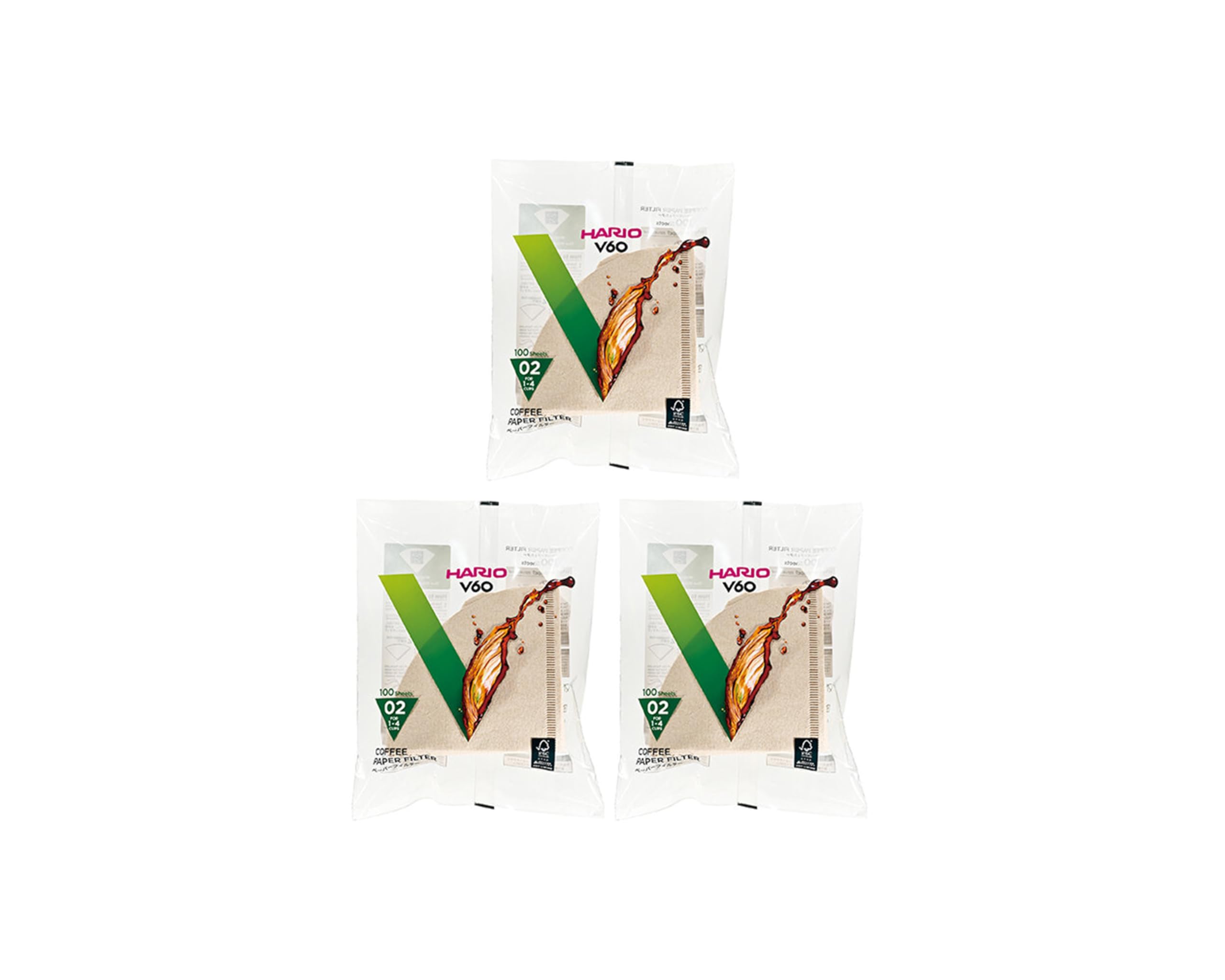 Filtro HARIO V60 de papel natural, cono tamaño 02, para café limpio sin sedimentos.