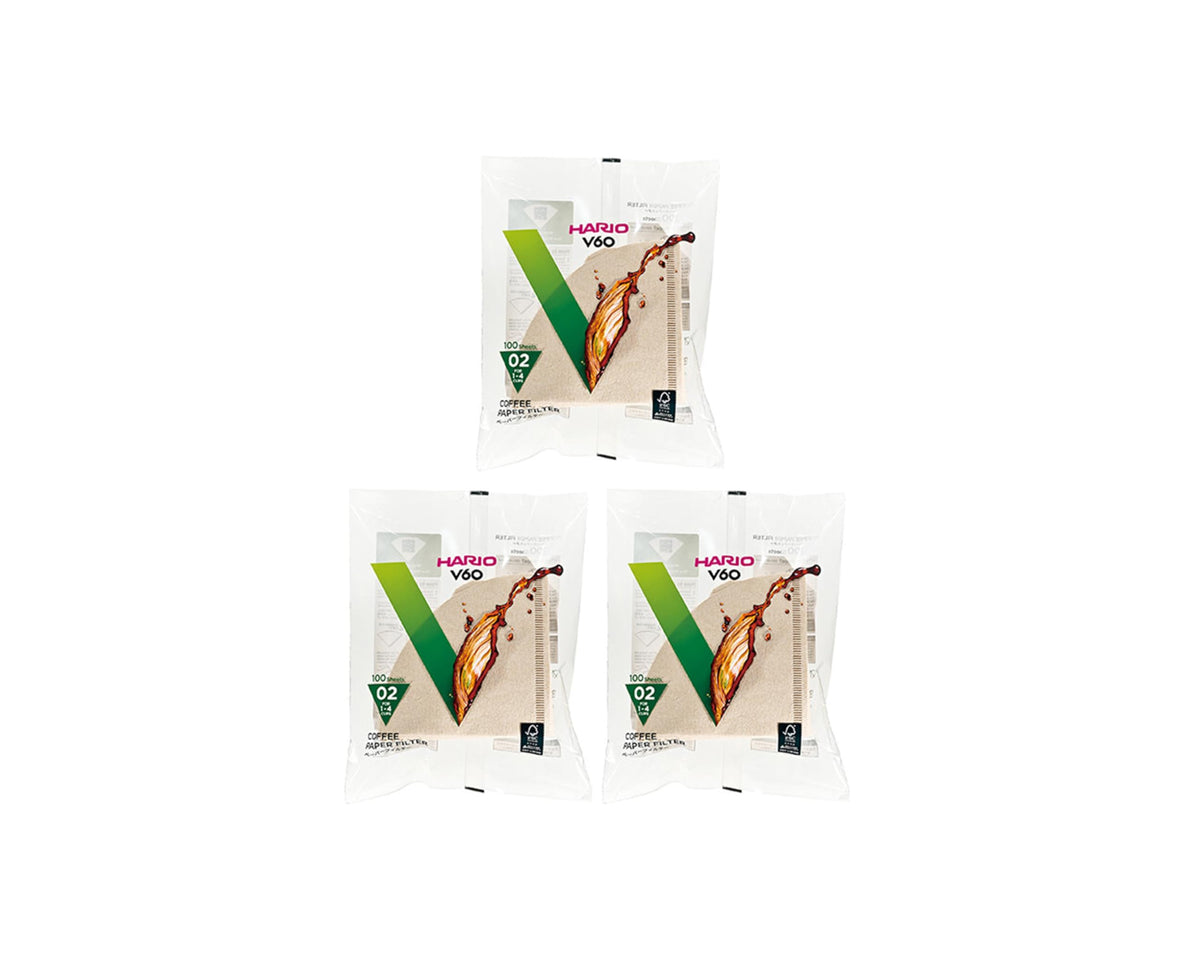 Filtro HARIO V60 de papel natural, cono tamaño 02, para café limpio sin sedimentos.