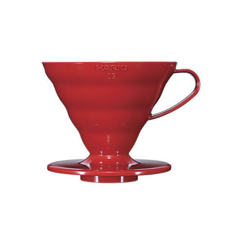 Hario V60 goteador plástico de cono, rojo, ideal para una taza en casa.