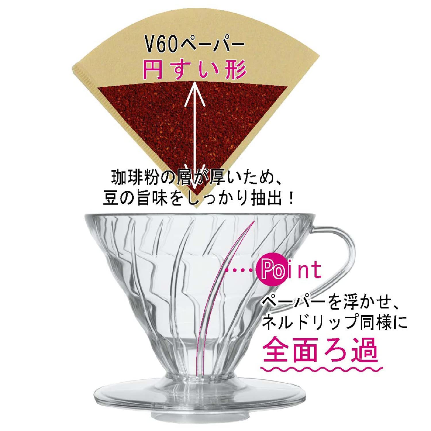 HARIO V60 02, diseño cónico que facilita extracción uniforme de sabores.