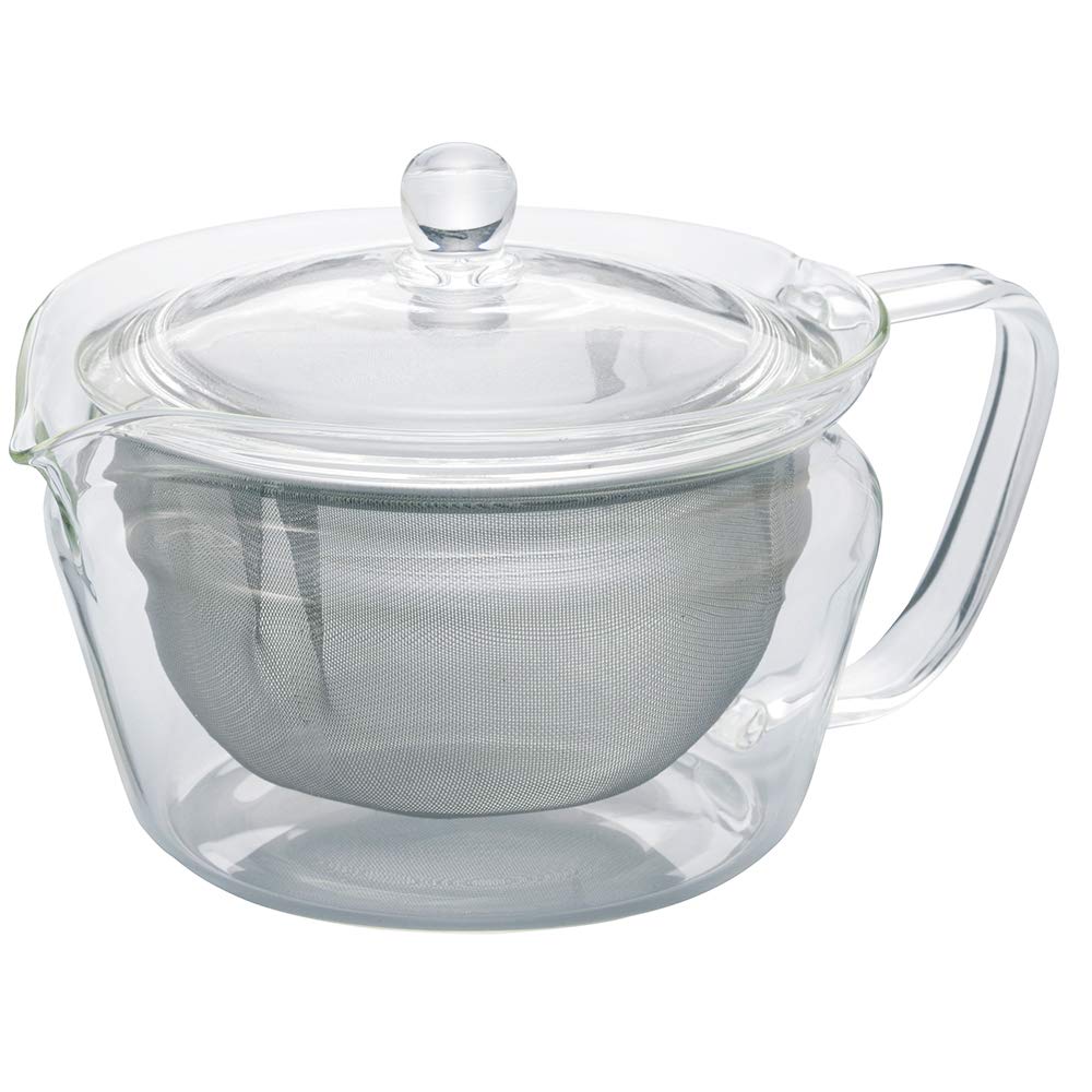 Tetera Hario Zen de vidrio con filtro grande para hojas sueltas.