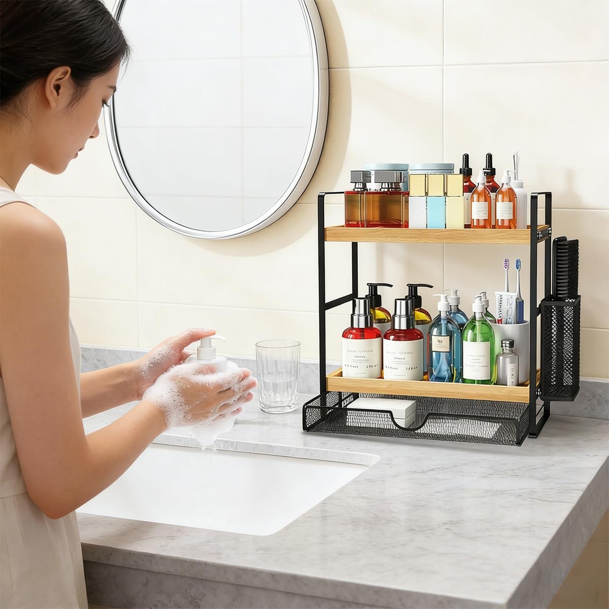 Organizador de encimera compacto Harnidipa ideal para cocinas pequeñas.