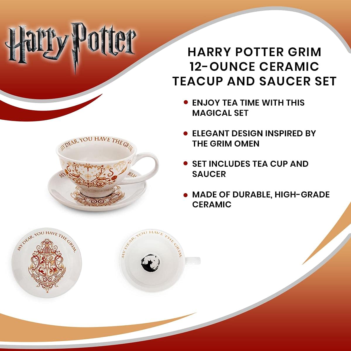 Escena de té en Hogwarts con Grim, perfecta para decoración temática.