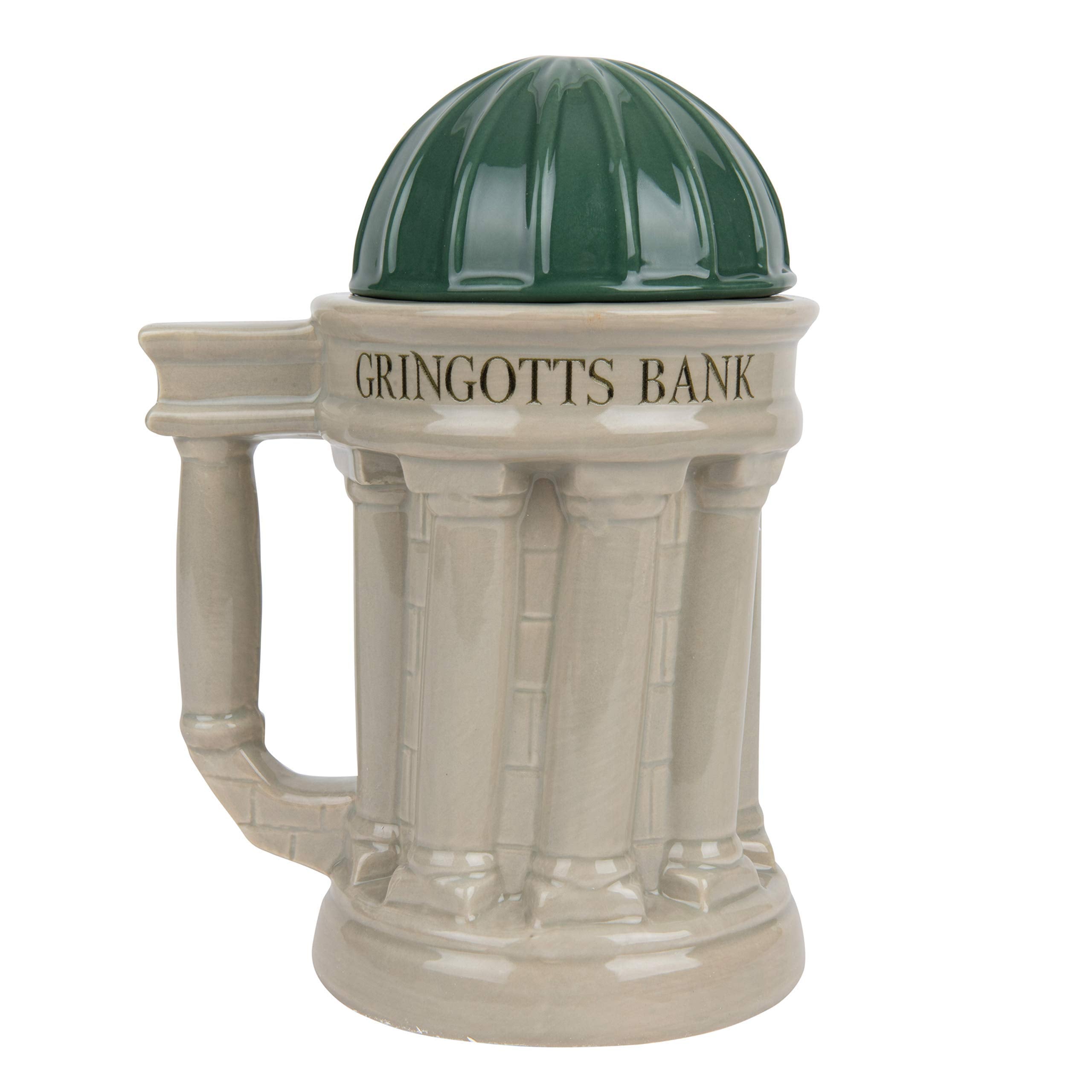 Taza Gringotts de Harry Potter 30 oz, detalle emblema para colección.