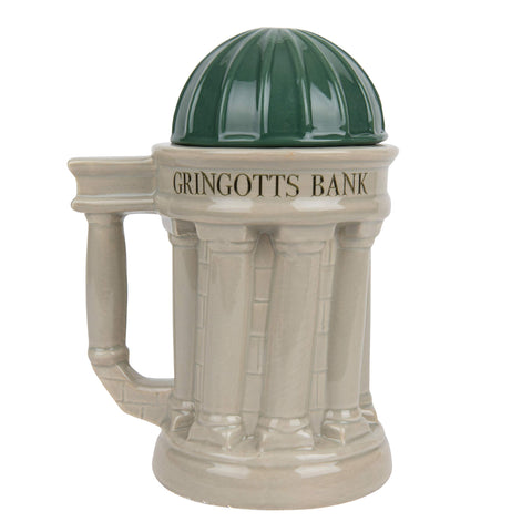 Taza Gringotts de Harry Potter 30 oz, detalle emblema para colección.