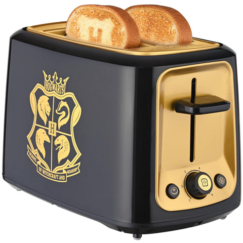 Tostadora Harry Potter imprime el escudo de Hogwarts en la tostada para un desayuno temático.