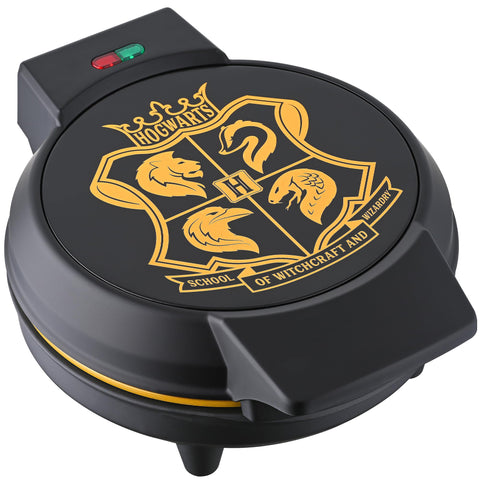 Harry Potter horneador de gofres imprime escudo Hogwarts en cada gofre, ideal para desayunos divertidos.