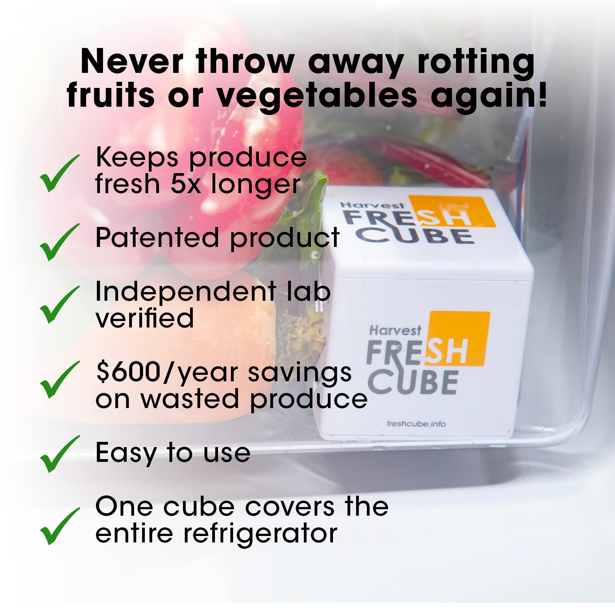Coloca Harvest Fresh Cube en el refrigerador para reducir pérdidas.
