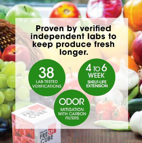 Filtro natural del Harvest Fresh Cube preserva frutas y verduras sin aditivos.