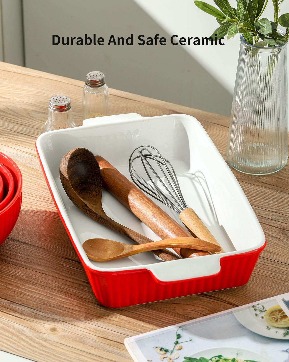 Hasense bandeja cerámica con diseño rojo clásico para la mesa